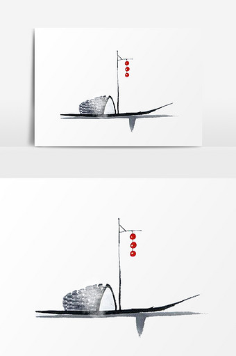 小船水墨元素设计图片