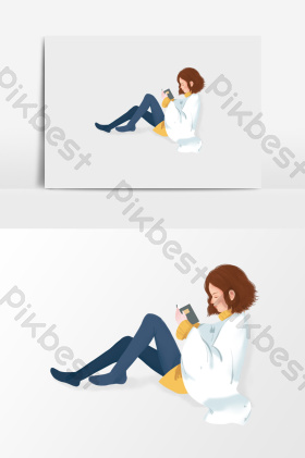 躺着玩手机的女人插画