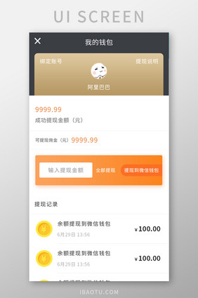 商城APP钱包提现UI移动界面