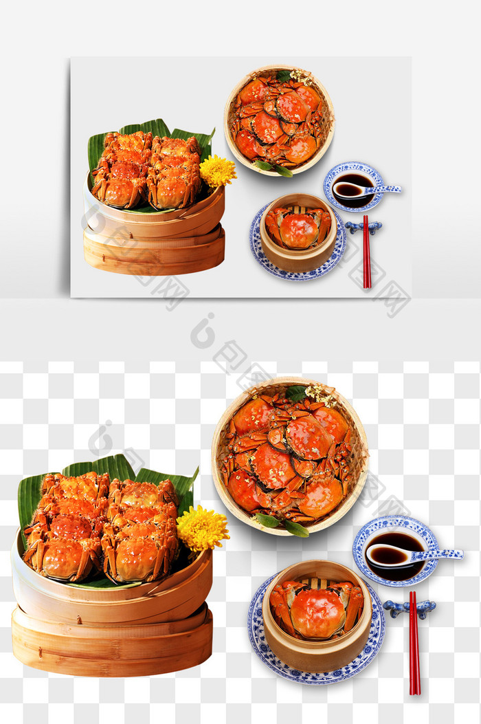中式蒸螃蟹美食元素