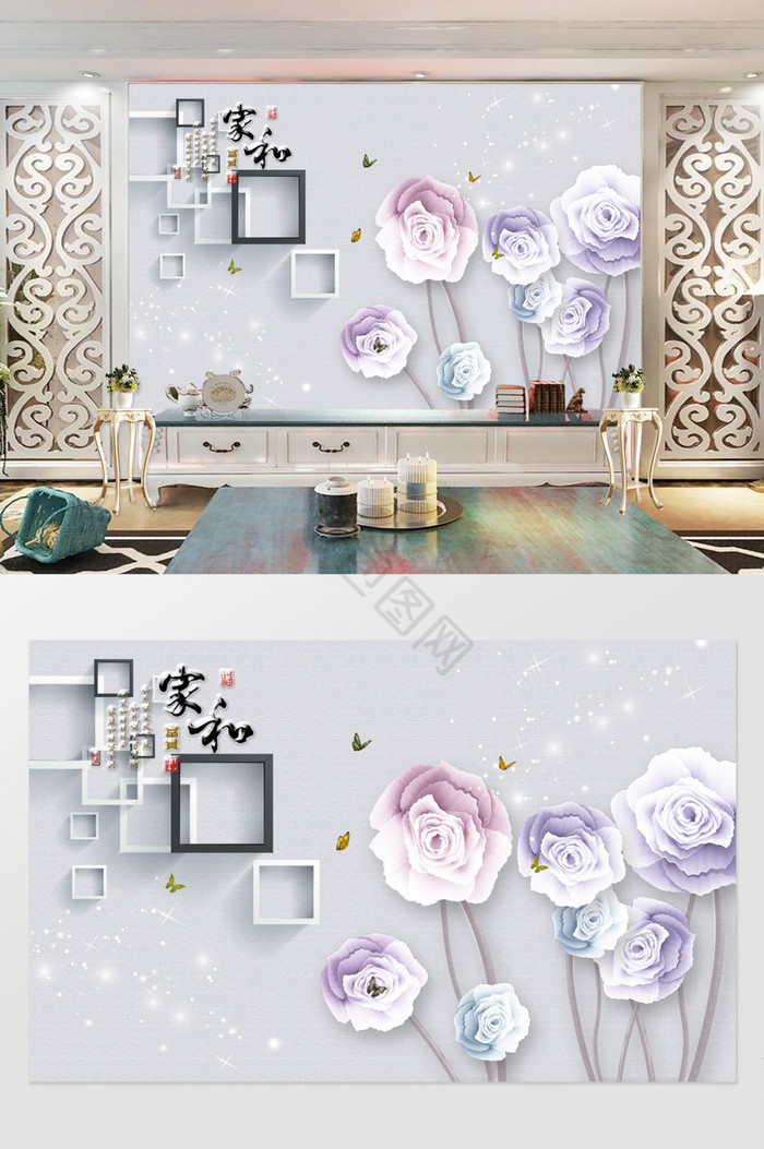 欧式3D软包珠宝花朵3d立体电视背景墙图片