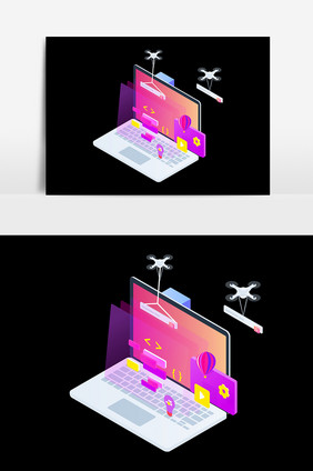 卡通2.5D电脑科技元素