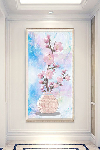 现代大理石唯美花瓶花卉玄关装饰画图片