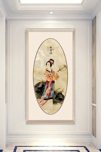 传统文化金陵十二衩薛宝钗大理石镜面玄关画图片