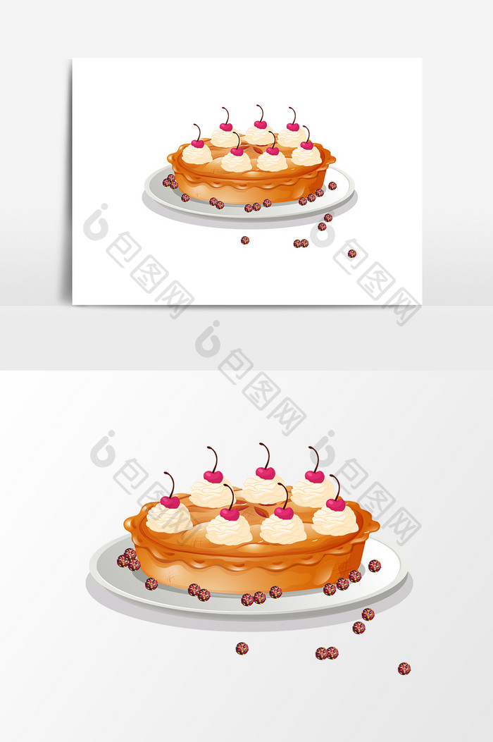 卡通樱桃蛋糕设计元素