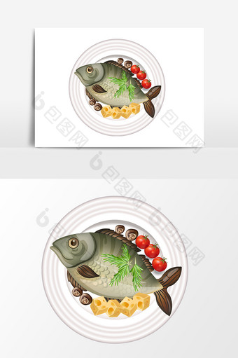 卡通清蒸鱼设计元素图片