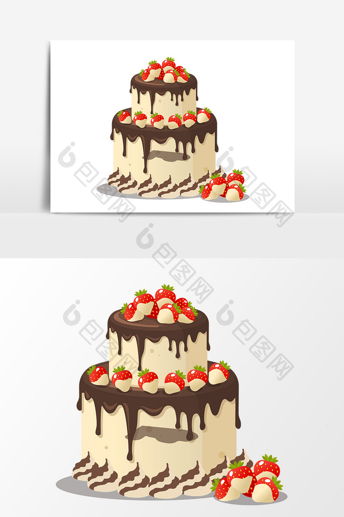 卡通双层草莓装饰蛋糕元素