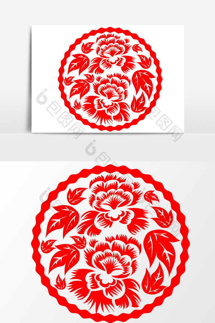 中国风红色花朵剪纸设计元素