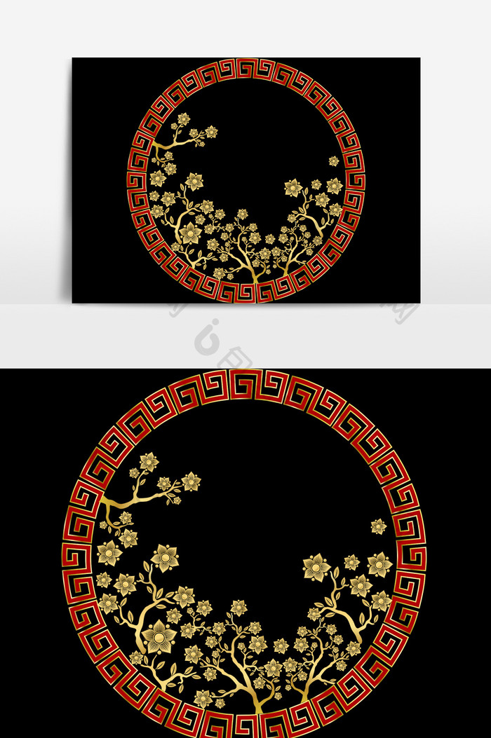 中国风边框花朵设计元素