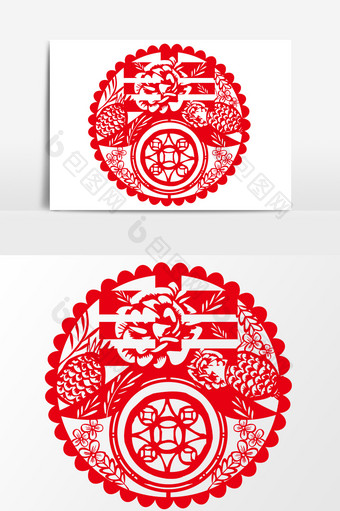 中国风红色春节剪纸设计元素图片