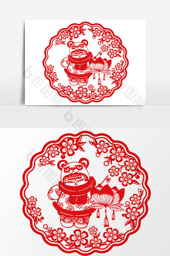 红色中国风新年剪纸设计元素图片
