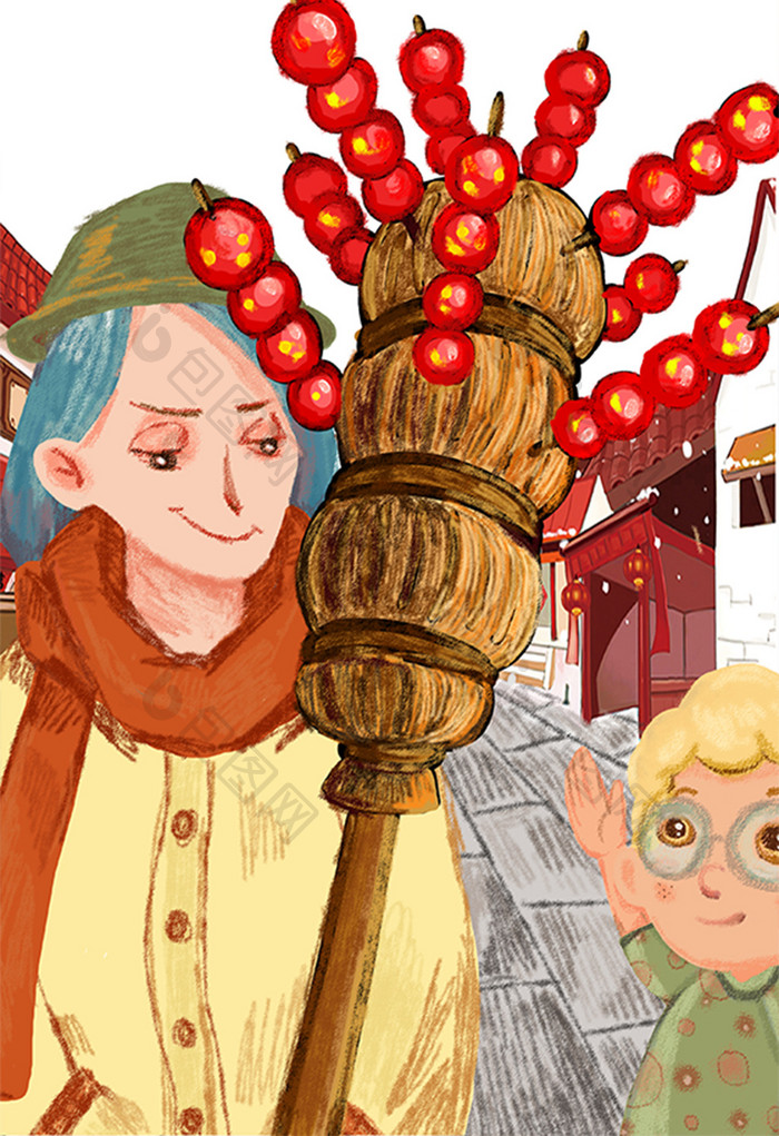 冬天北京糖葫芦卖糖葫芦冬季插画