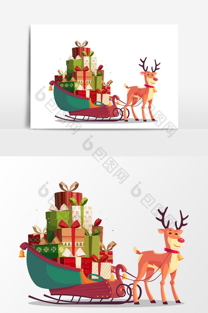 卡通圣诞礼物小鹿设计元素