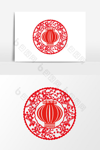 红色圆形中国风灯笼剪纸元素图片