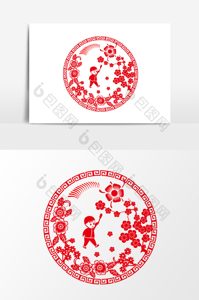 中国风新年剪纸红色元素