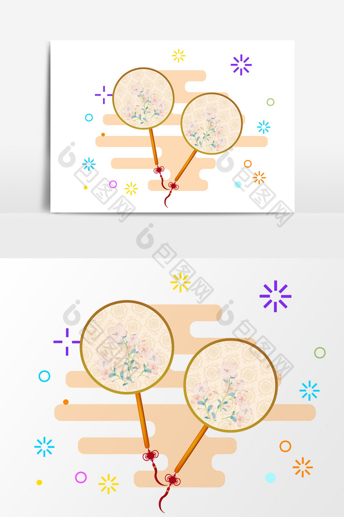 中国风故宫圆形扇子元素