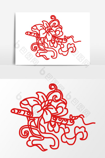 红色花朵花纹剪纸元素图片