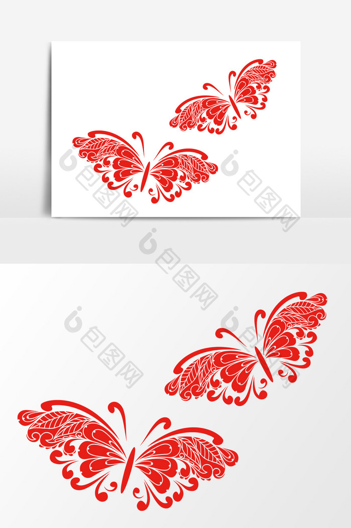 红色蝴蝶剪纸元素