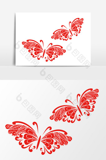 红色蝴蝶剪纸元素图片