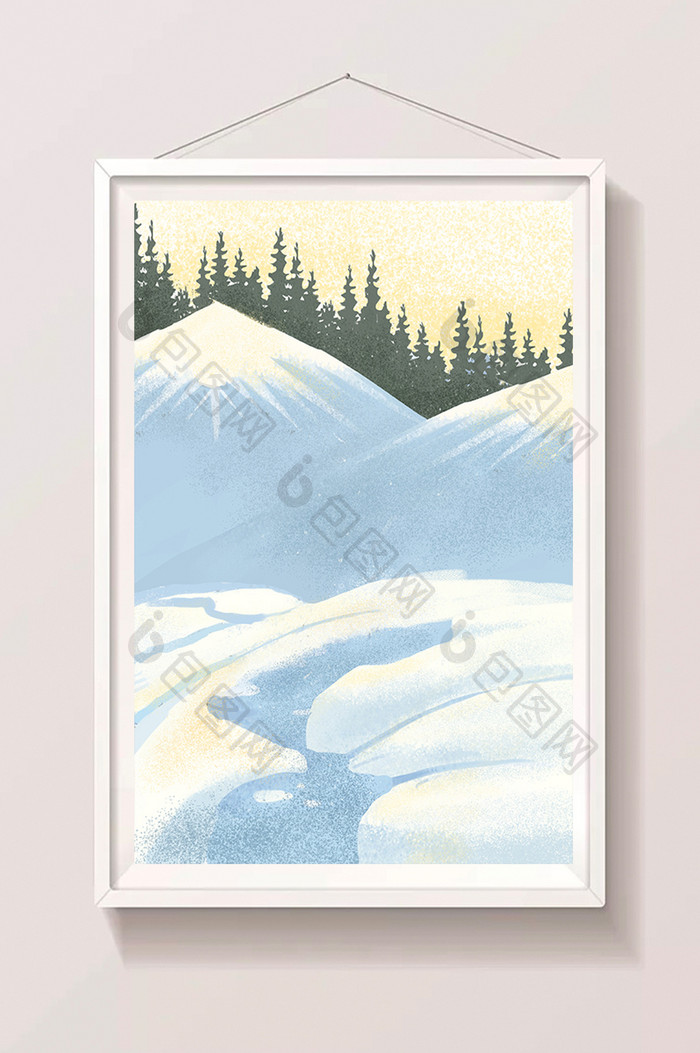 手绘冬天的雪景插画背景