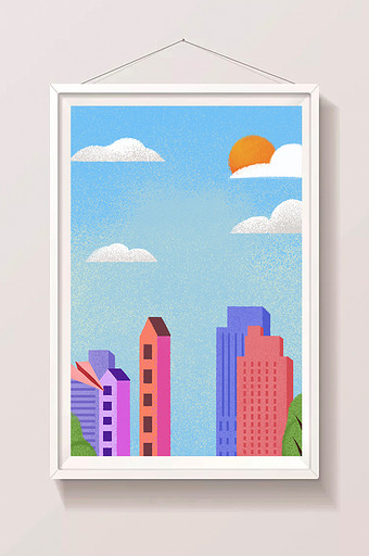 手绘彩色的城市插画背景图片