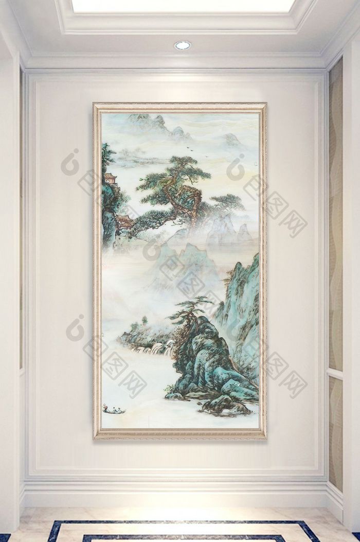 中式唯美禅意水墨画山水画玄关装饰画