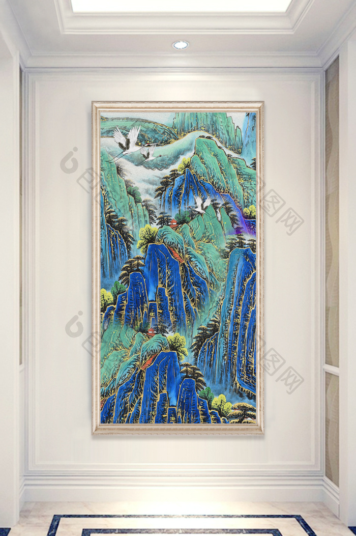 【中式禅意水墨水彩山水画玄关装饰画】图片下载-包图网