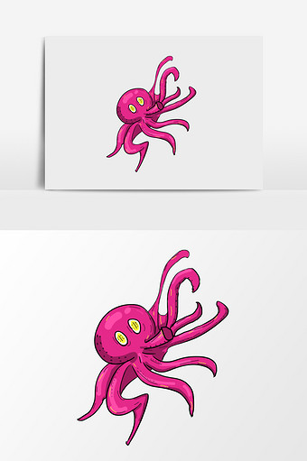 手绘红色章鱼插画元素图片