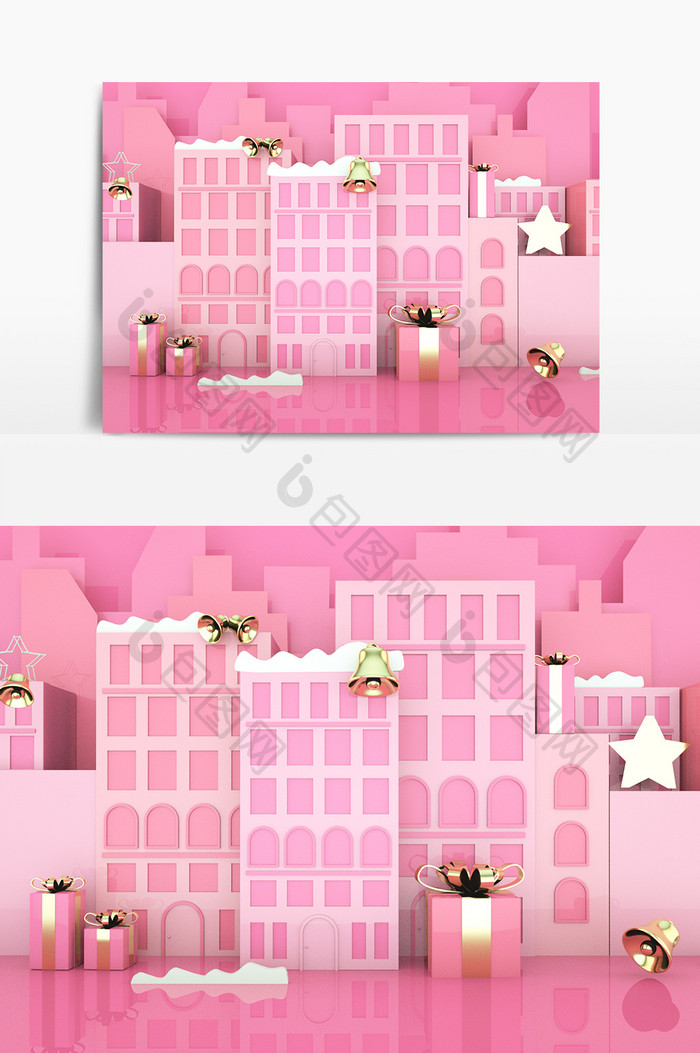 粉色圣诞节C4D模型海报背景