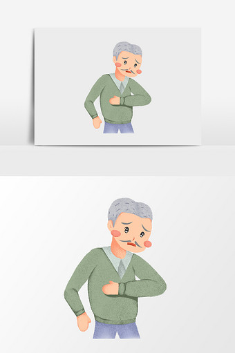 手绘生病的老人插画元素图片