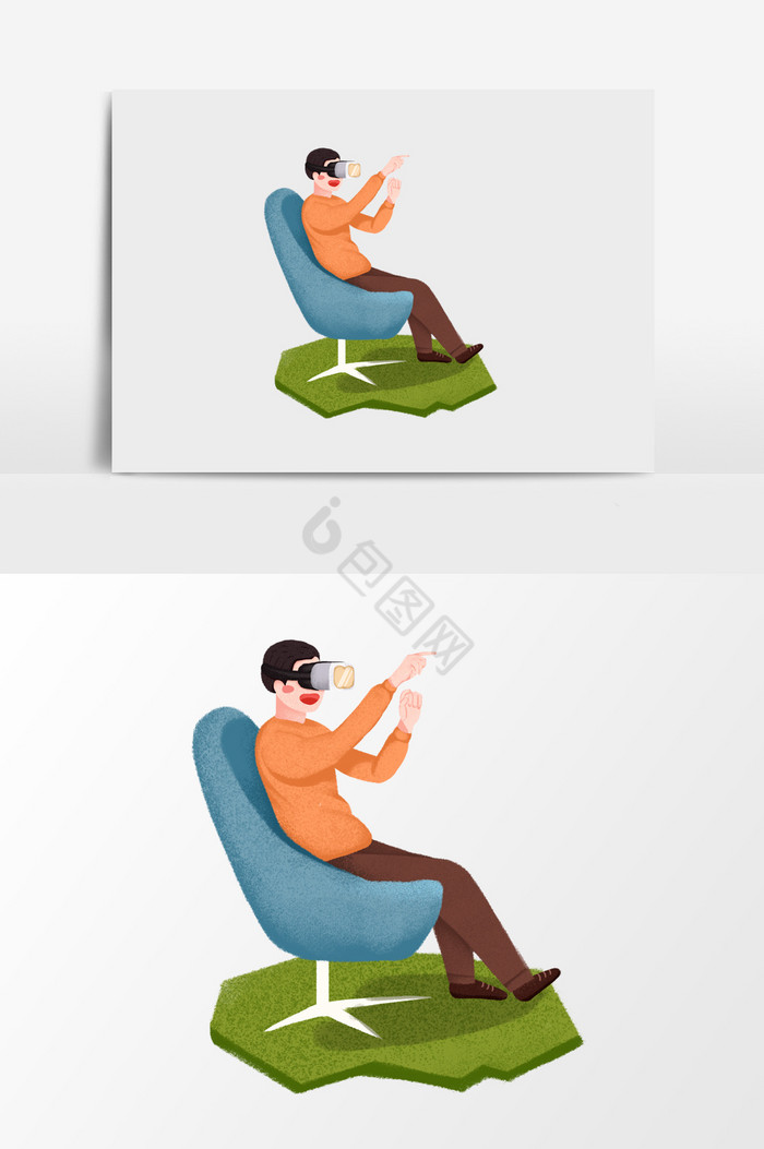 坐椅子上玩VR的男人插画图片