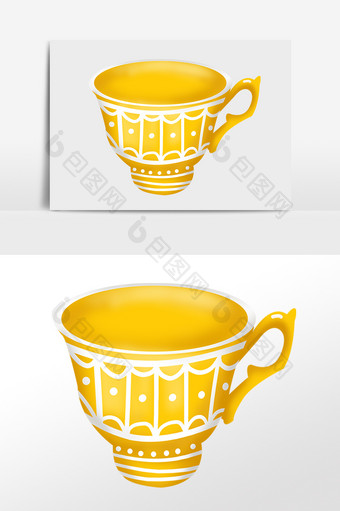 手绘黄色瓷杯子素材图片