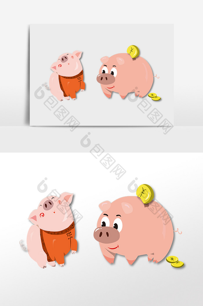 红色可爱喜气小猪剪纸风插画