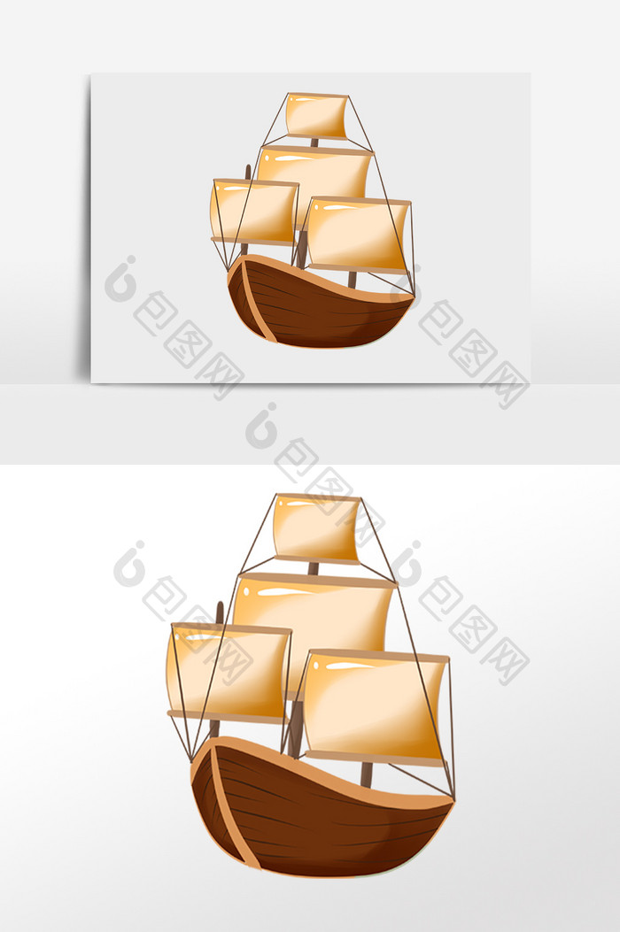 手绘金色船帆船只素材