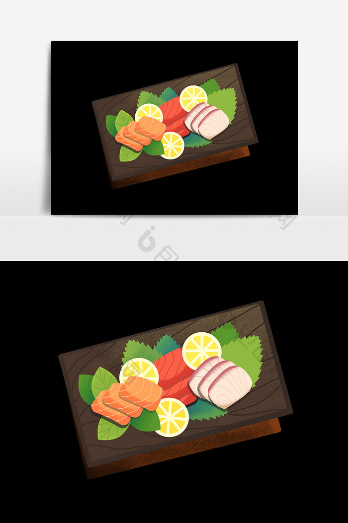 手绘美食日式多种拼盘寿司元素设计