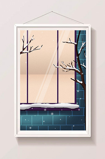 手绘雪后的窗台插画背景图片