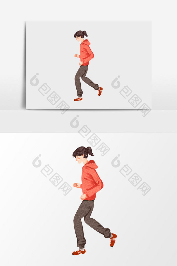 手绘跑步的女性插画元素