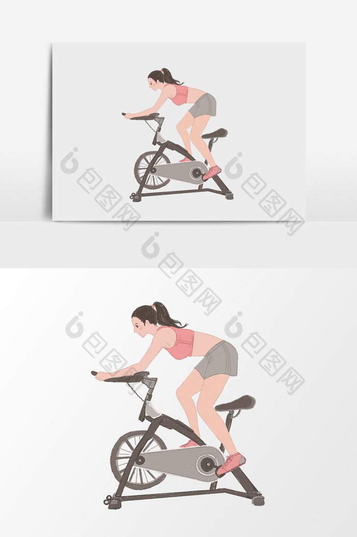 手绘骑健身车的女子插画元素