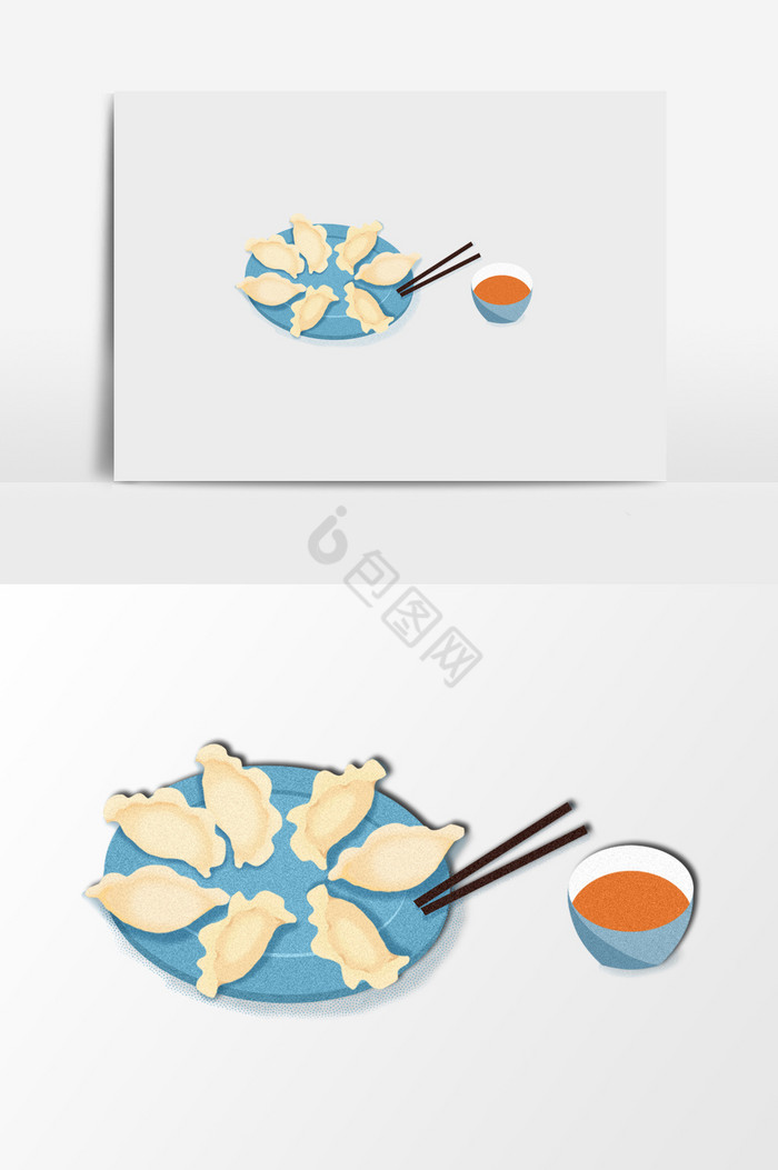 一盘饺子和蘸料插画图片