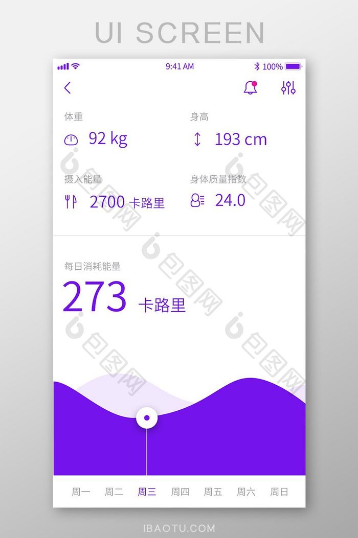 白色简约健身app基础数据统计ui界面