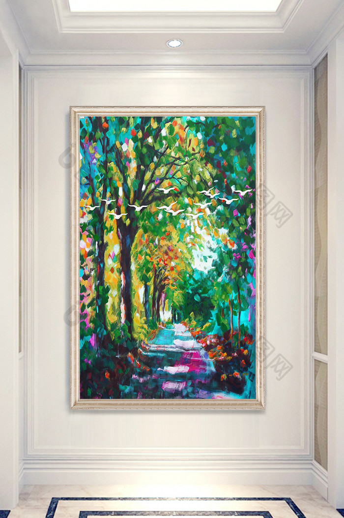 现代抽象树林风景油画玄关装饰画图片图片
