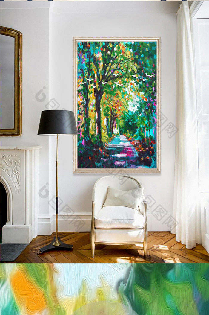 现代抽象树林风景油画玄关装饰画
