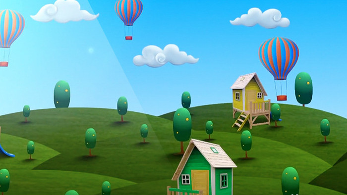 卡通城市小动画热气球合成led大屏素材