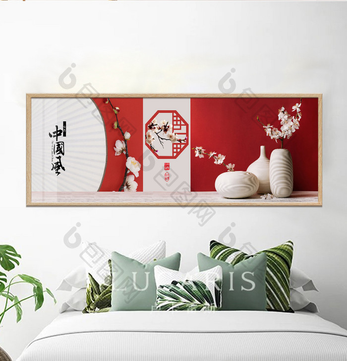 中国风个性化定制红色梅花摆件装饰画