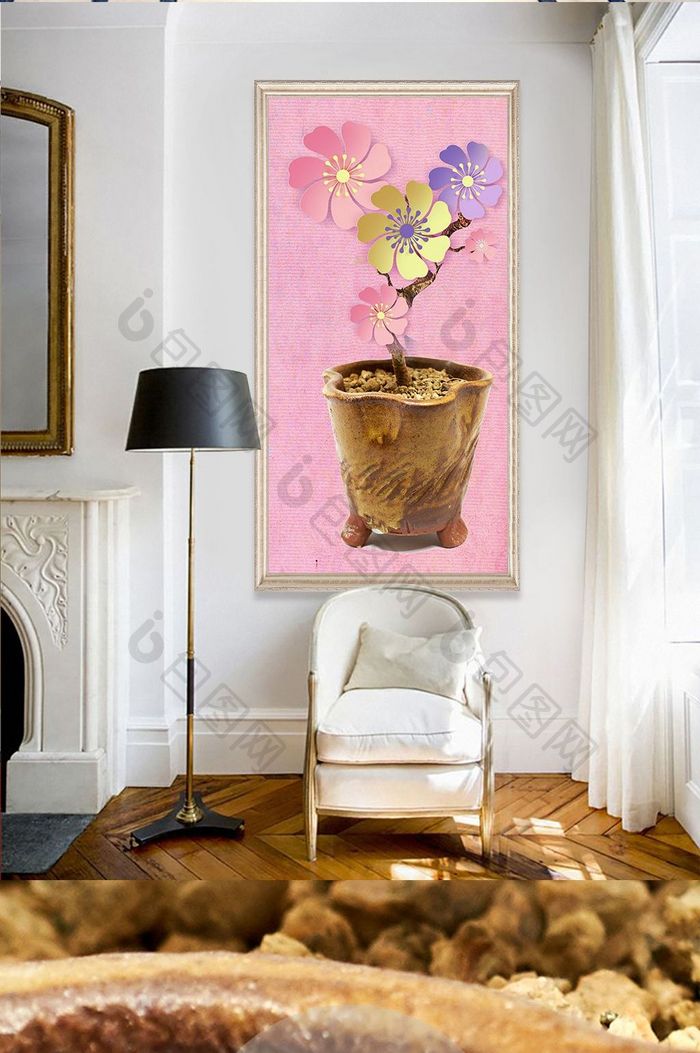手绘油画花卉花瓶玄关装饰画