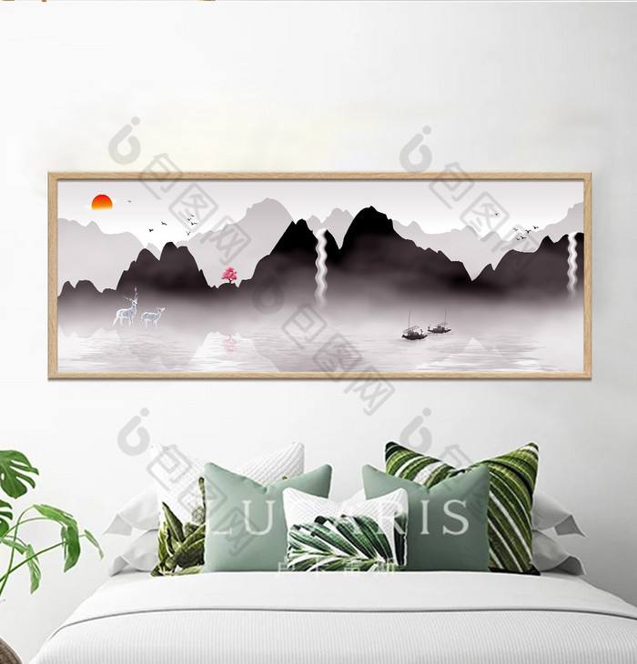 新中式唯美山水横版风景装饰画