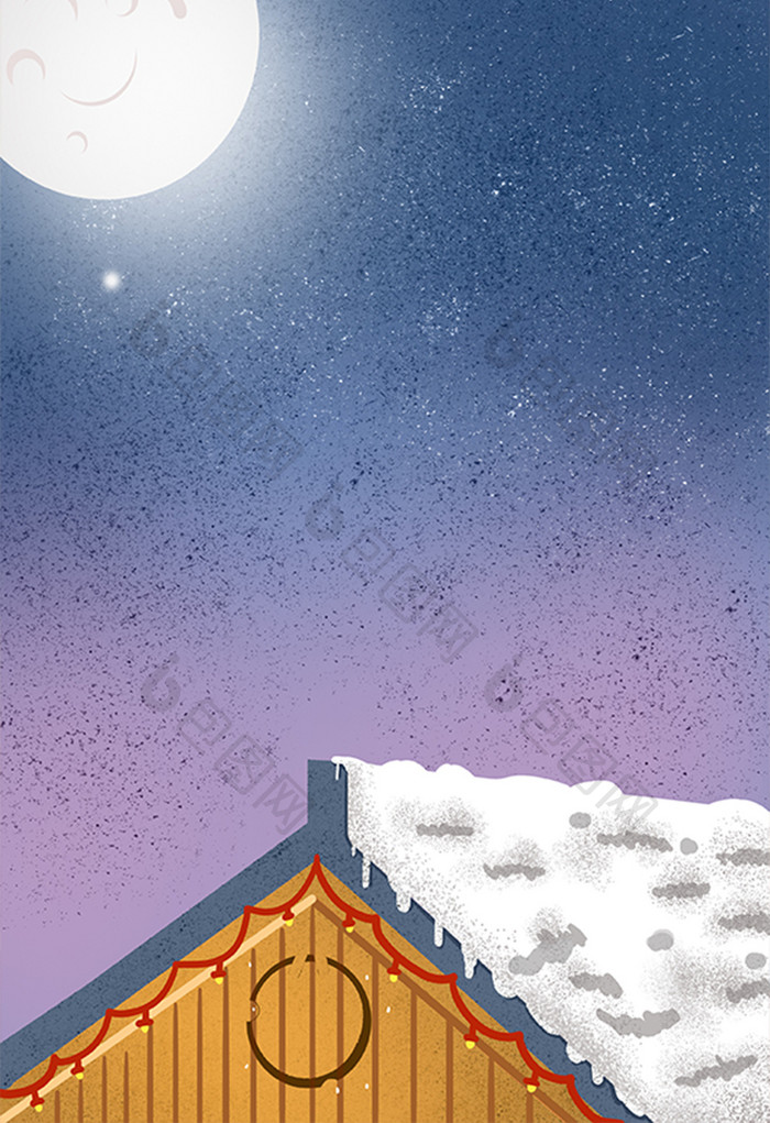 手绘月光下的房子插画背景
