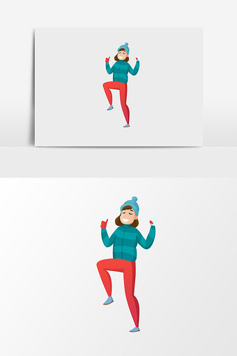 手绘打雪仗的女人插画元素图片