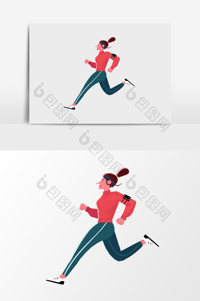 手绘跑步运动的女人插画元素