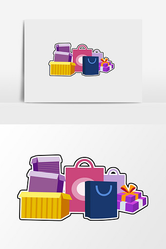 手绘购物袋和礼盒插画元素图片